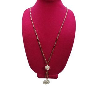 Vintage Costume Jewelry Long Necklace Silver Plate White Cluster Bead 27" Y Shap